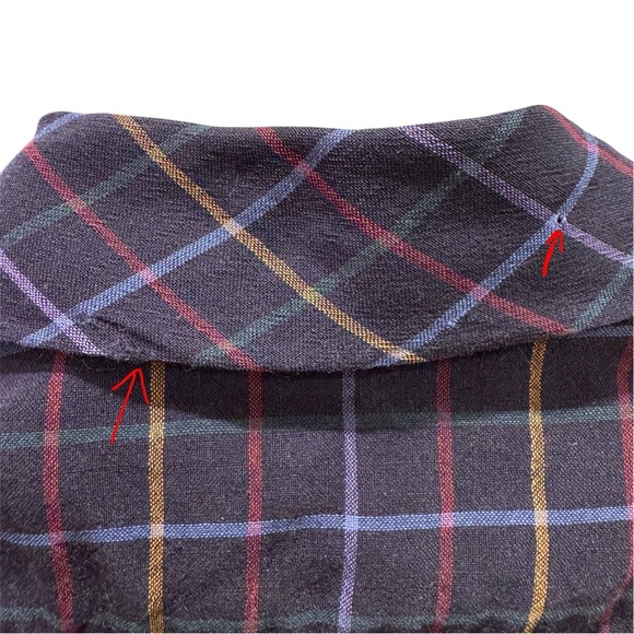 Vintage 80s Christian Dior Wool Turtleneck Button Down Shirt Retro Plaid Navy 14 - Picture 7 of 16